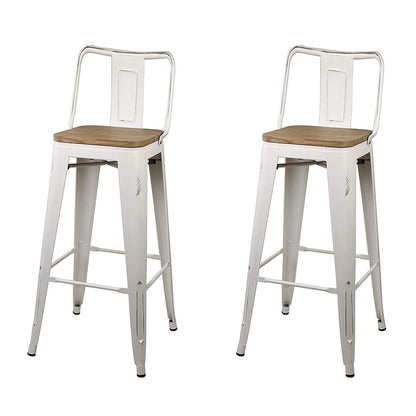 GIA 30 Inches High Back White Metal Stool with Light Wood Seat