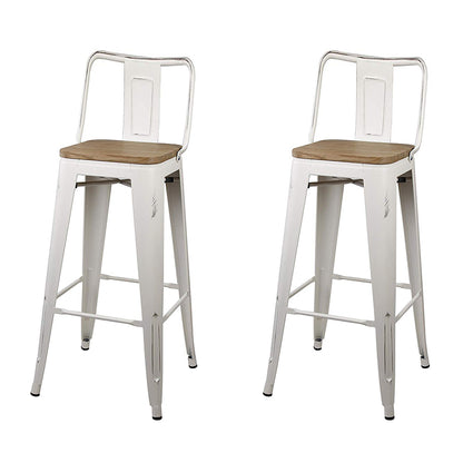 GIA 30 Inches High Back White Metal Stool with Light Wood Seat