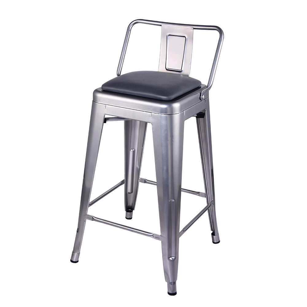 GIA 24 Inch Lowback Silver Stool with Black PU Seat