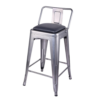 GIA 24 Inch Lowback Silver Stool with Black PU Seat