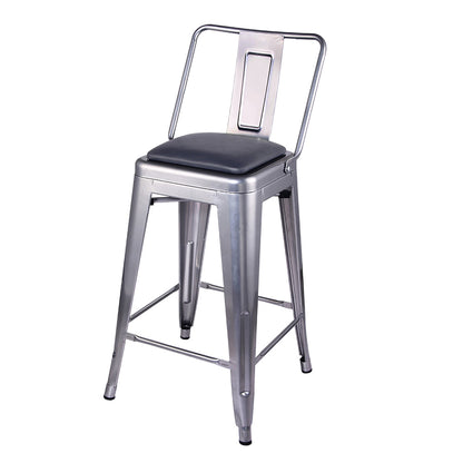GIA 24 Inches High Back Silver Metal Stool with Black PU Seat