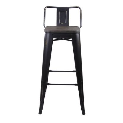 GIA 30 Inches High Back Black Metal Stool with Dark Wood Seat