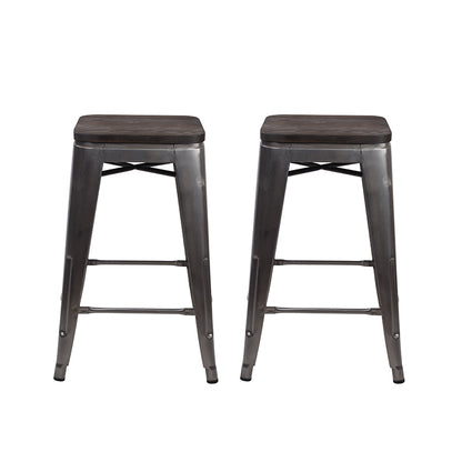 GIA Gunmetal 24 Inch Metal Counter Stools with Wooden Seat