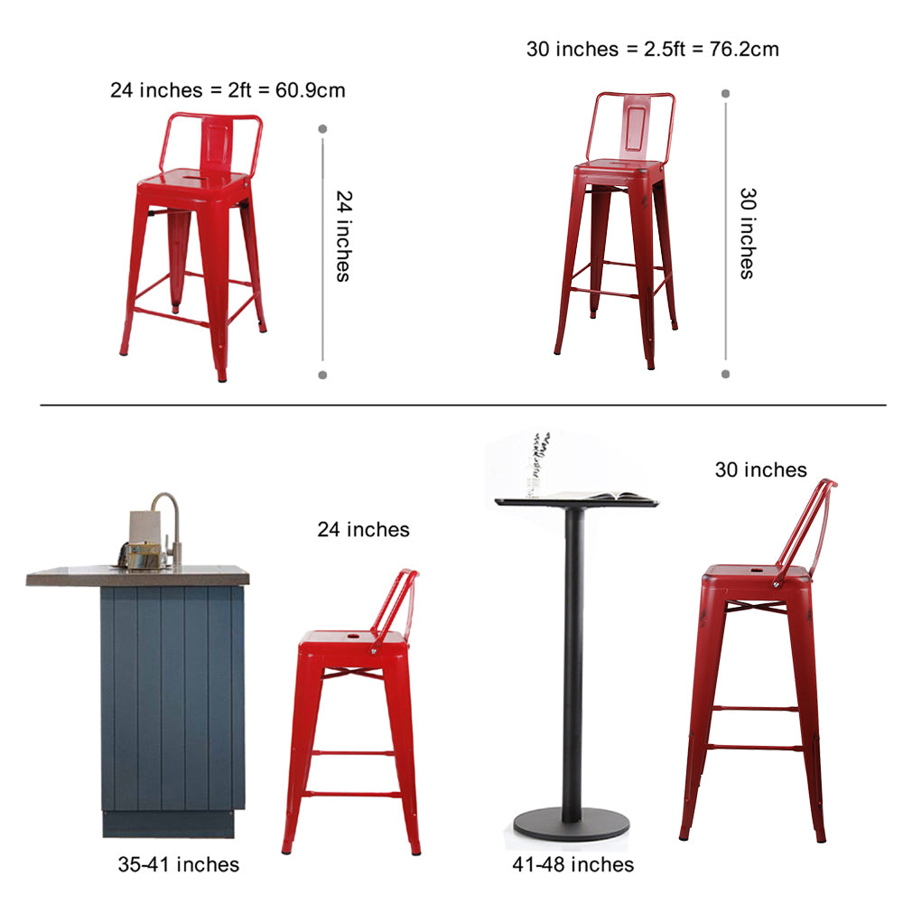 GIA 30 Inches High Back Salmon Red Metal Stool