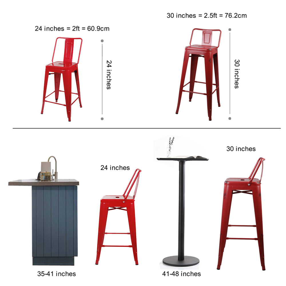 GIA 24 Inches High Back Red Metal Stool