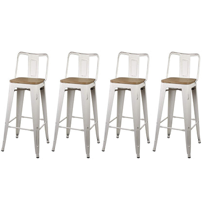 GIA 30 Inches High Back White Metal Stool with Light Wood Seat