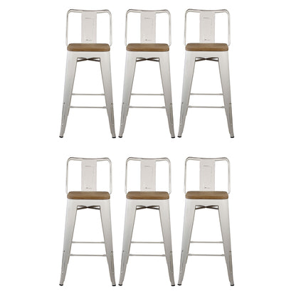 GIA 30 Inches High Back White Metal Stool with Light Wood Seat
