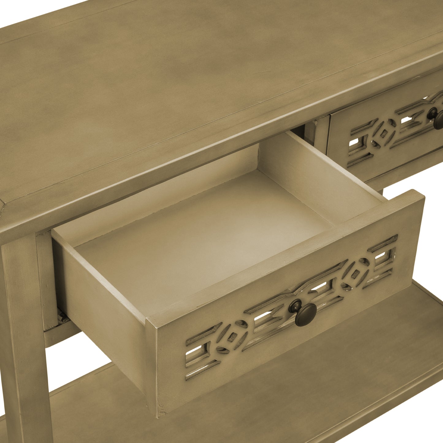 Console Table with Hollow-out Decoration Two Top Drawers