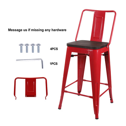 GIA 30 Inches High Back Salmon Red Metal Stool with Dark Wood Seat