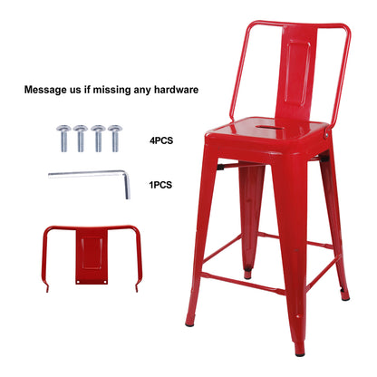 GIA 24 Inches High Back Red Metal Stool