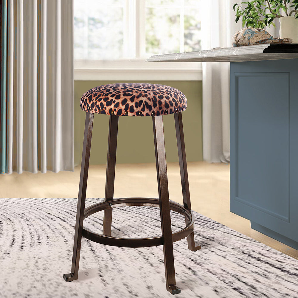 GIA 24 Inch Leopard Cheetah Round Backless Upholstered Bar Stools, Set of 2