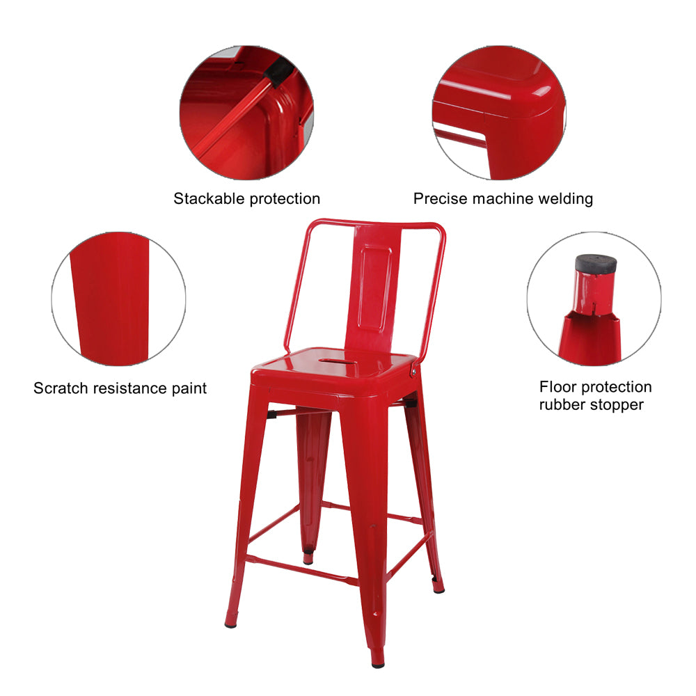 GIA 24 Inches High Back Red Metal Stool