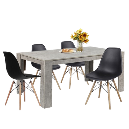 Modern Rectangular Cemented Table with 4 Black Plastic Armless Chairs Sets