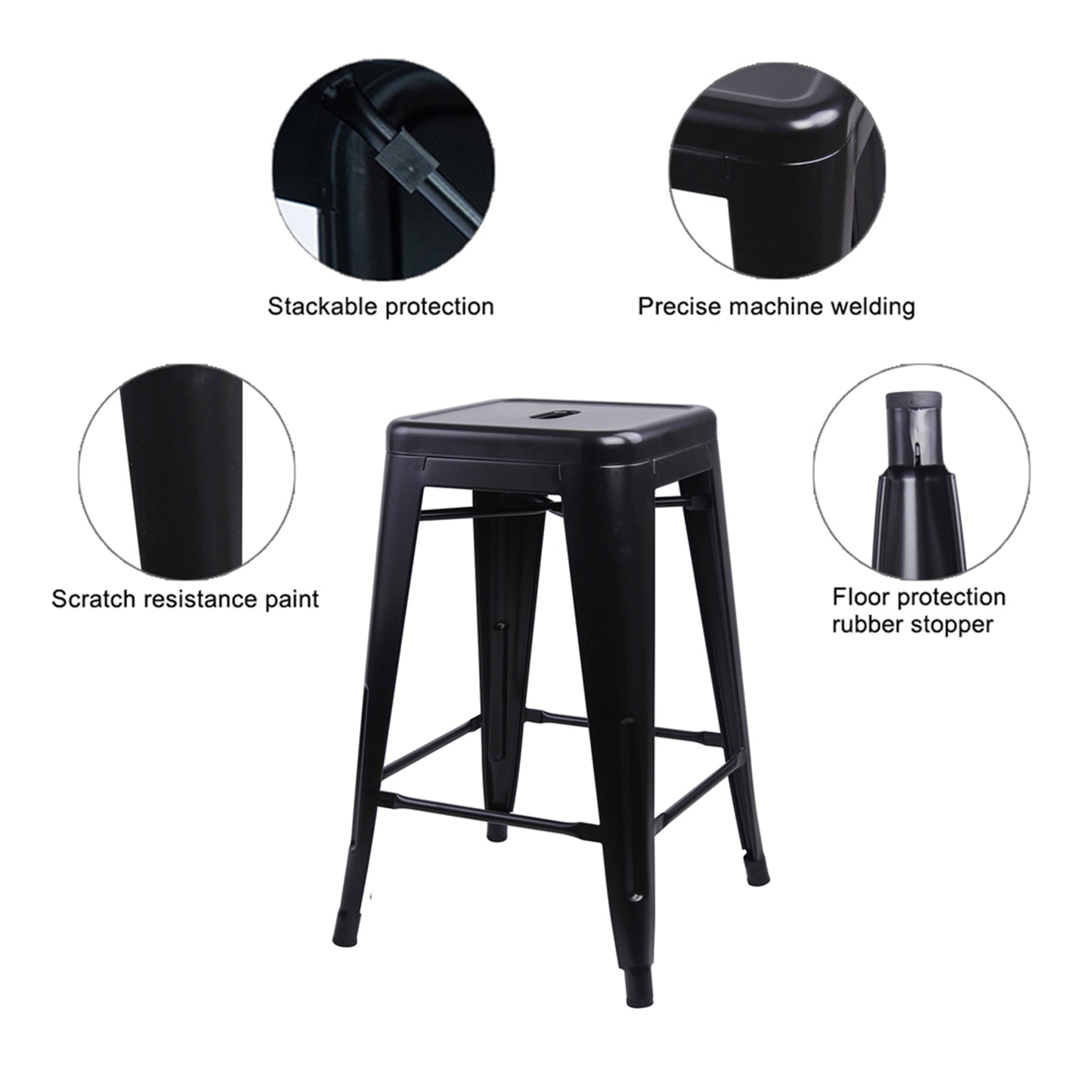 GIA Black 24 Inch Backless Metal Stool