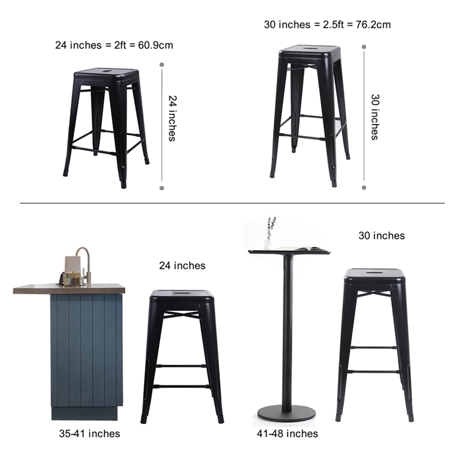 GIA Black 24 Inch Backless Metal Stool