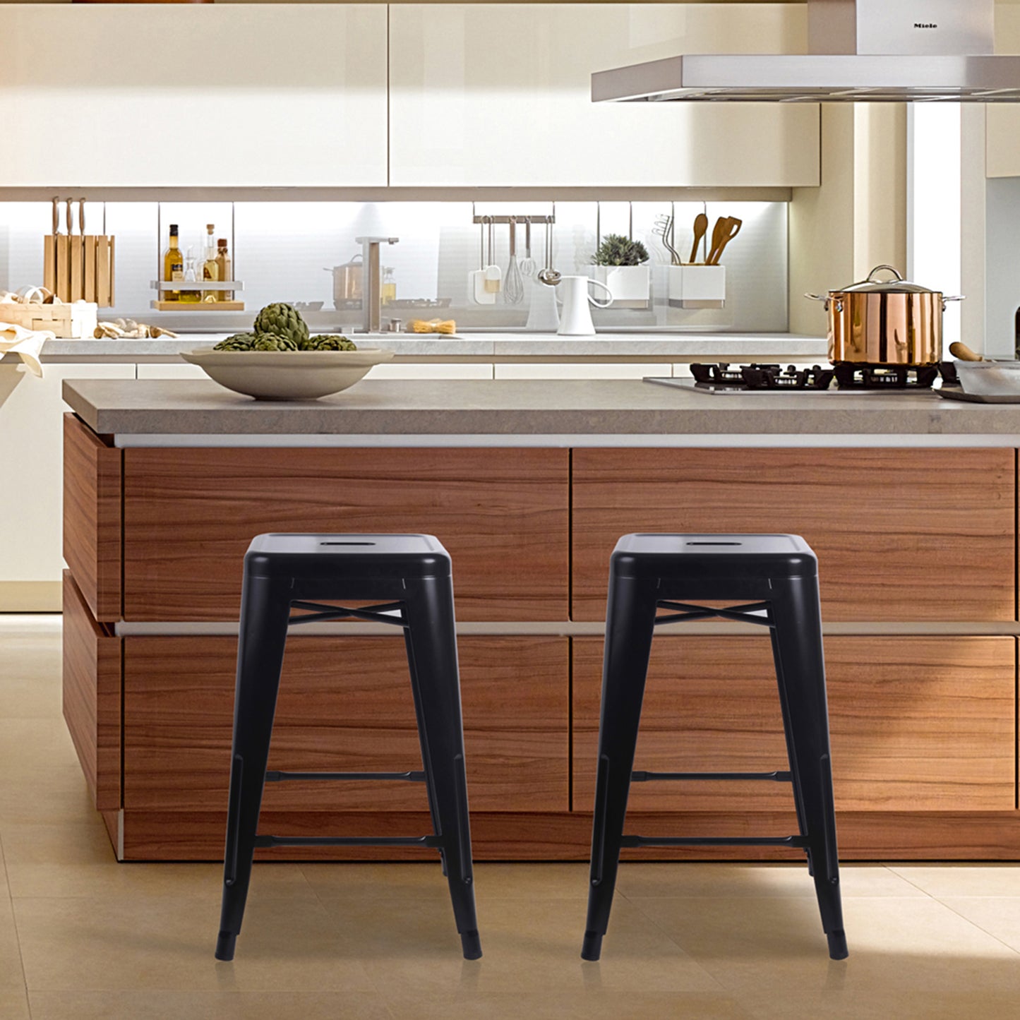GIA Black 24 Inch Backless Metal Stool