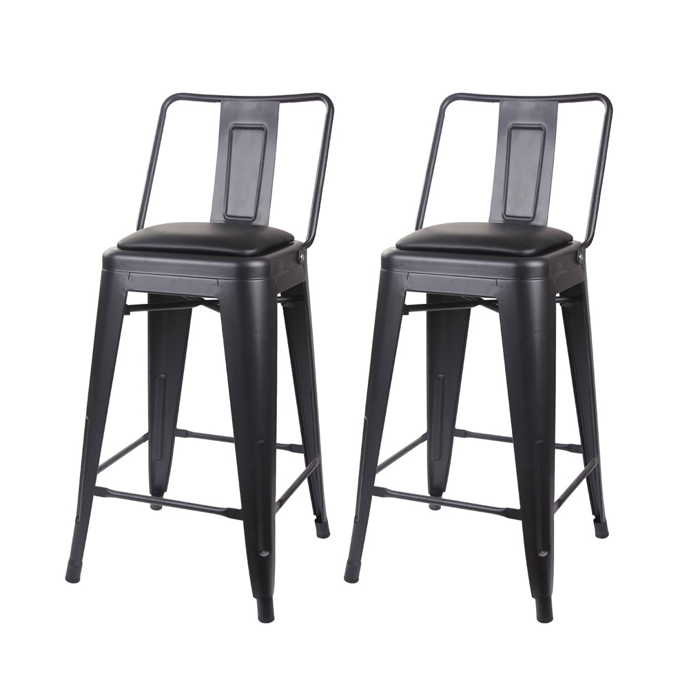 GIA 24 Inches High Back Black Metal Stool with Black PU Seat