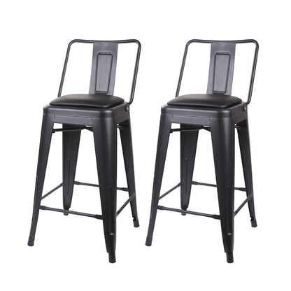 GIA 24 Inches High Back Black Metal Stool with Black PU Seat