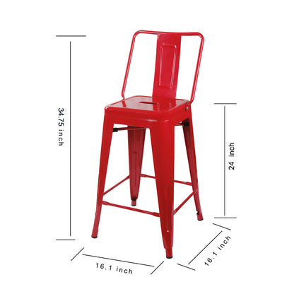 GIA 24 Inches High Back Red Metal Stool