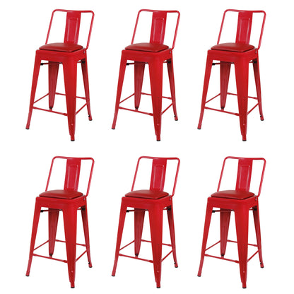 GIA 30 Inches High Back Salmon Red Metal Stool with Red PU Seat