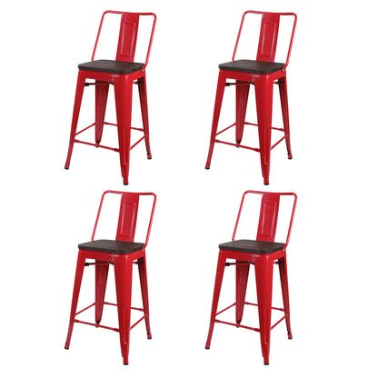 GIA 30 Inches High Back Salmon Red Metal Stool with Dark Wood Seat
