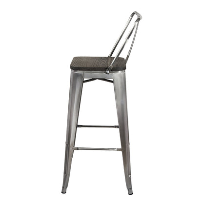 GIA Gunmetal 30 Inch High Back Metal Stool with Wooden