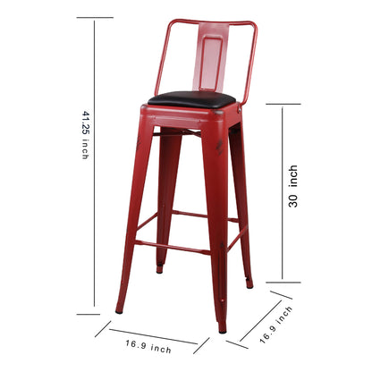 GIA 30 Inches High Back Salmon Red Metal Stool with Black PU Seat