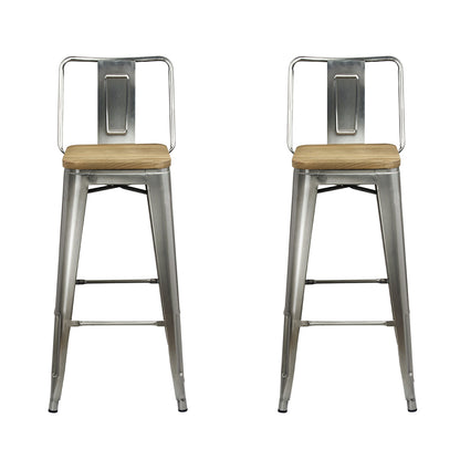 GIA Gunmetal 30 Inch High Back Metal Stool with Wooden Seat
