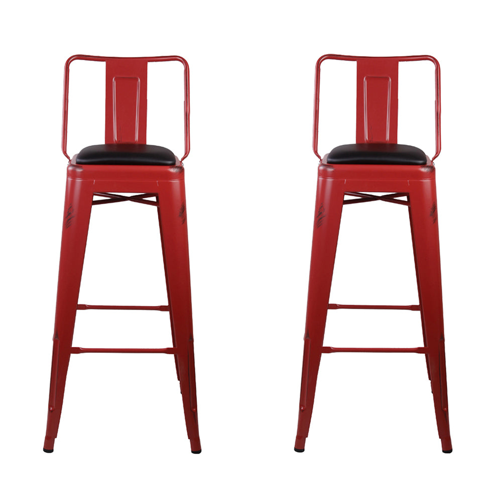 GIA 30 Inches High Back Salmon Red Metal Stool with Black PU Seat