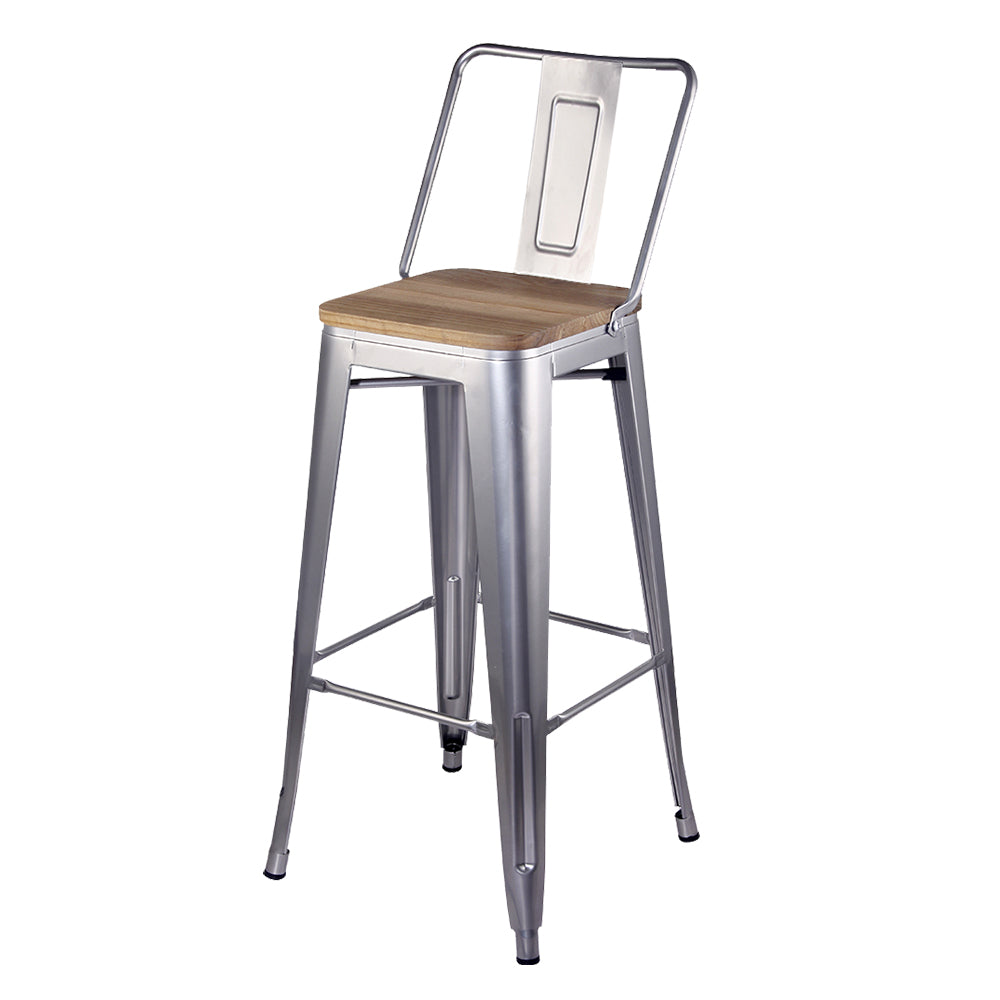 GIA 30 Inches High Back Silver Metal Stool with Light Wood Seat