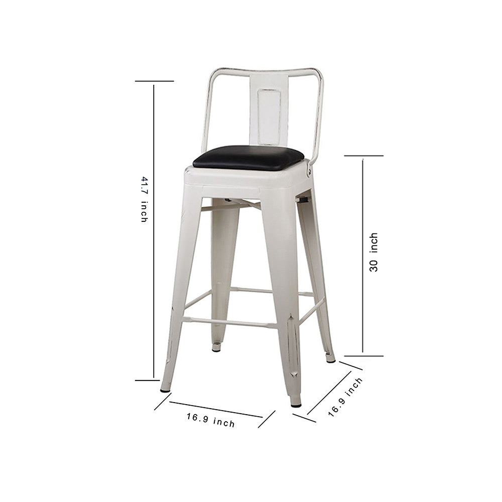 GIA 30 Inches High Back White Metal Stool with Black PU Seat