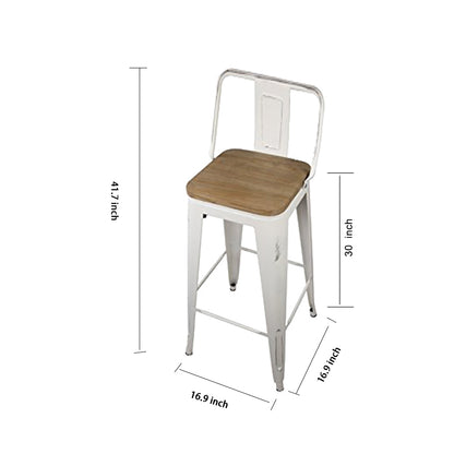 GIA 30 Inches High Back White Metal Stool with Light Wood Seat