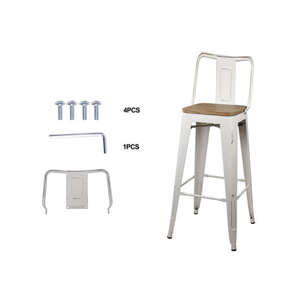 GIA 30 Inches High Back White Metal Stool with Light Wood Seat