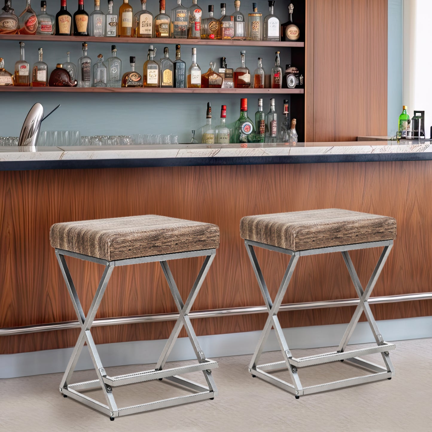 Metal Bar Stool with Footrest(set of 2)