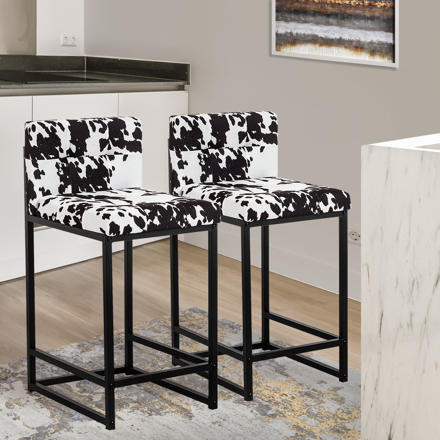 Stainless Steel Upholstered Fabric Counter Stool,Blackcow