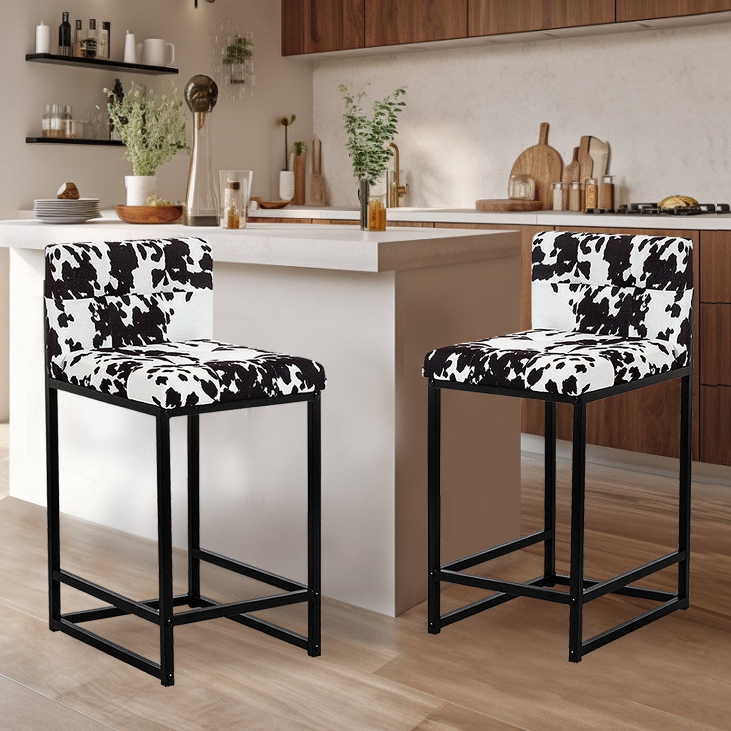 Stainless Steel Upholstered Fabric Counter Stool,Blackcow