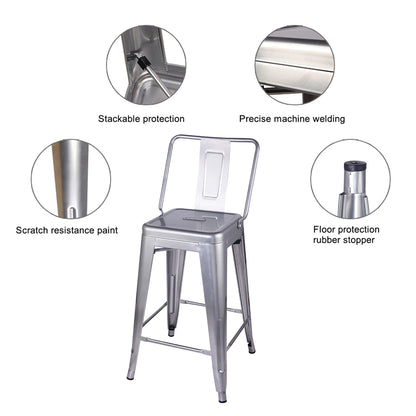 GIA 24 Inches High Back Silver Metal Stool