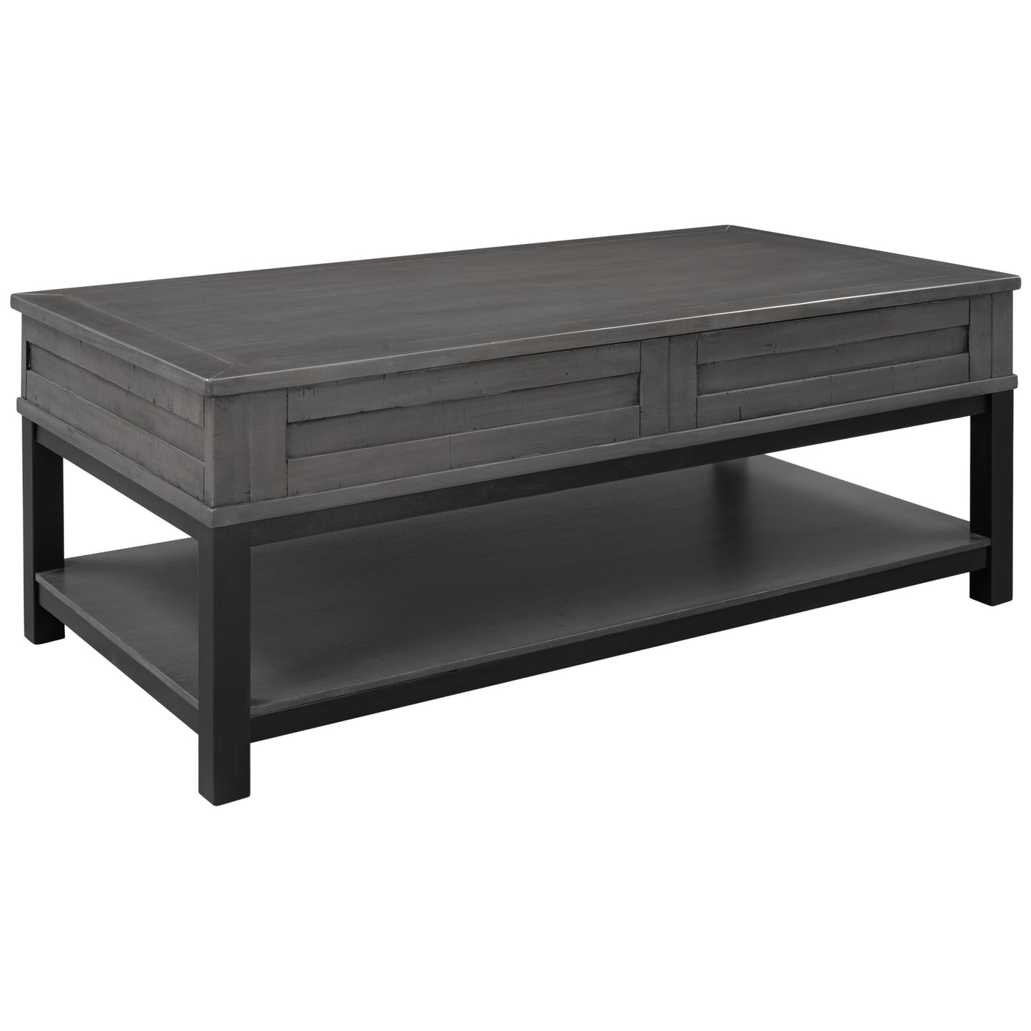 U-style Lift Top Coffee Table with Inner Storage  Space and Shelf