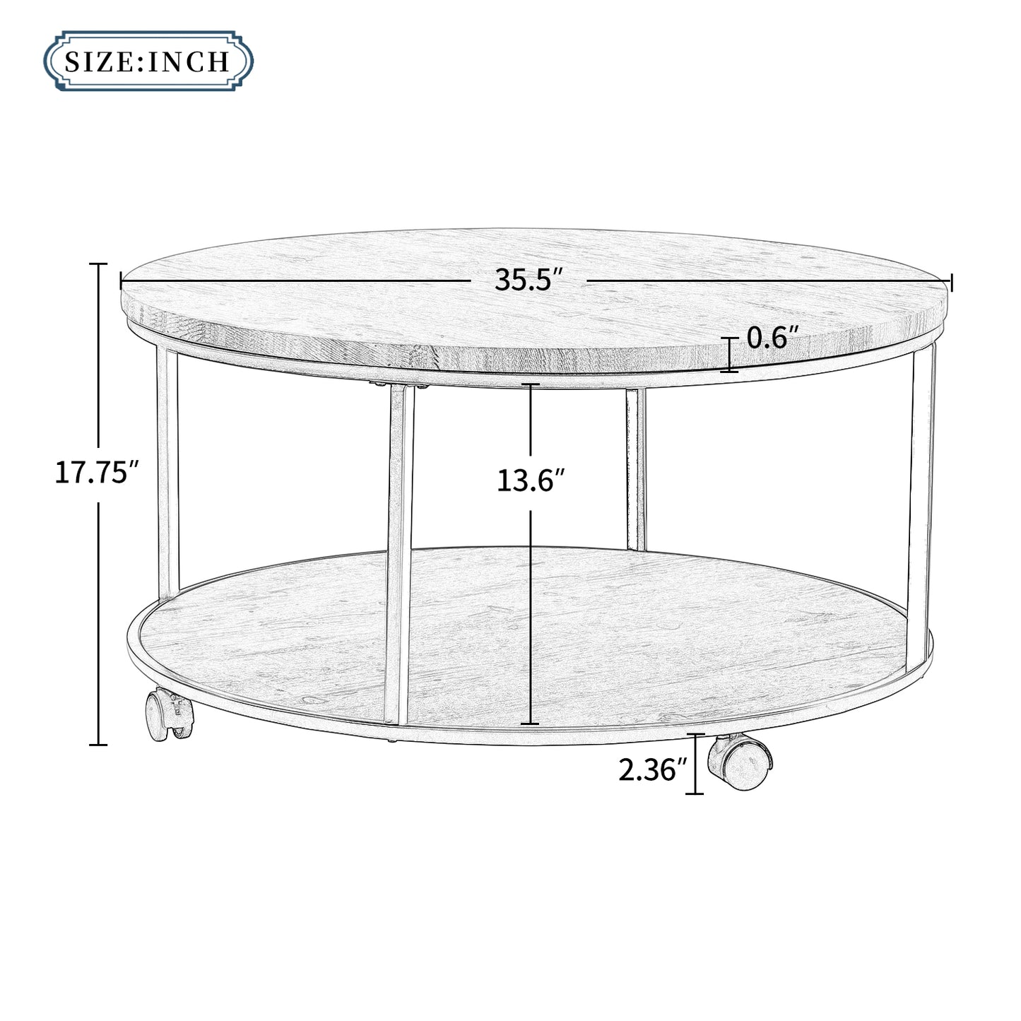 Round Coffee Table with Caster Wheels