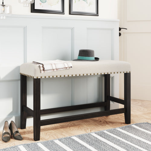 Wooden Upholstered Dining Bench for Small Places, Espresso+ Beige