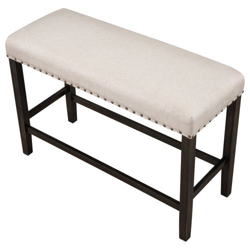Wooden Upholstered Dining Bench for Small Places, Espresso+ Beige