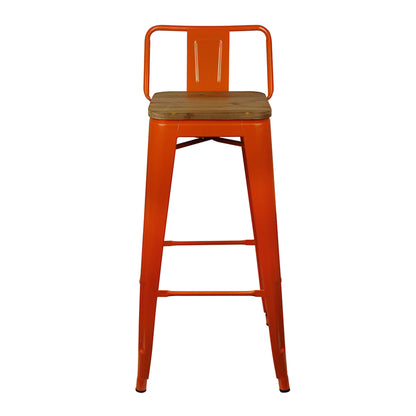 GIA 30 Inch Lowback Orange Metal stool With Wood Seat