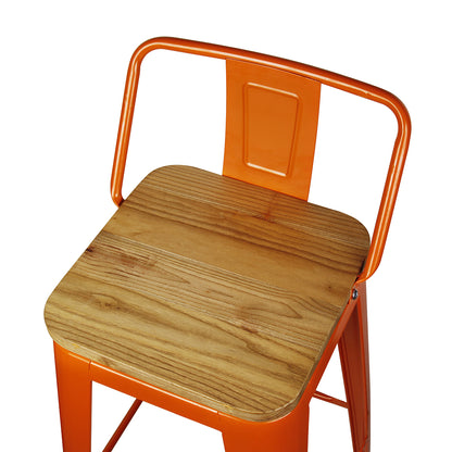 GIA 30 Inch Lowback Orange Metal stool With Wood Seat