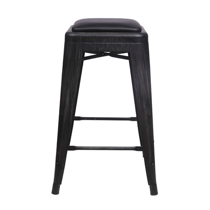 Black 24 Inch Backless Metal Stool with Black Leather Cushion