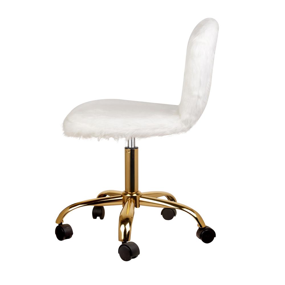 Adjustable Armless Office Desk Chairs,Faux Fur White