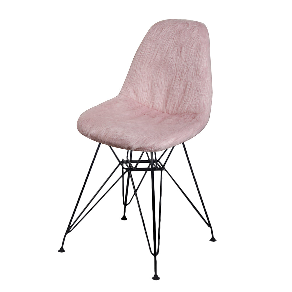 GIA Pink Fur Side Chair With Black Metal Leg