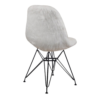 GIA White Fur Side Chair With Black Metal Leg