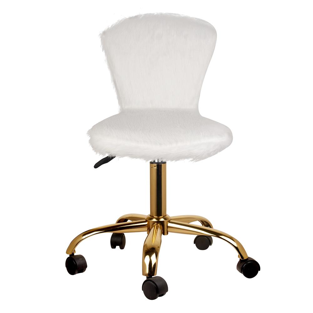 Adjustable Armless Office Desk Chairs,Faux Fur White