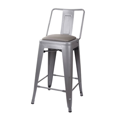 GIA 24 Inches High Back Gray Metal Stool with Gray PU Seat