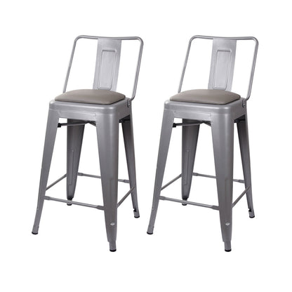 GIA 24 Inches High Back Gray Metal Stool with Gray PU Seat